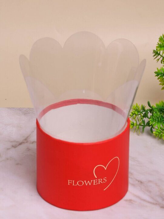 Коробка цилиндр 10х10х8см Flowers без крышки красный